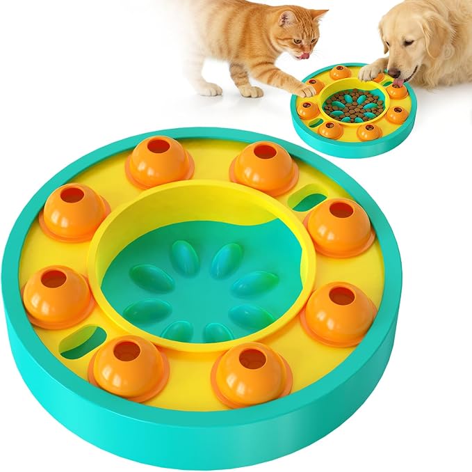 Dog Food Puzzle Toys Interactive Game Toy for IQ Training Enrichment Dog Food Puzzle Slow Feeder for Small, Medium Dogs and All Cats (Blue Bowl)