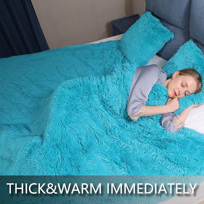 YUSOKI Long Faux Fur Throw Blanket, Teal,50" x 60" | Ultra Soft, Lightweight for All Season Use, stays fluffy after repeated washes, Perfect Gifts, Machine Washable