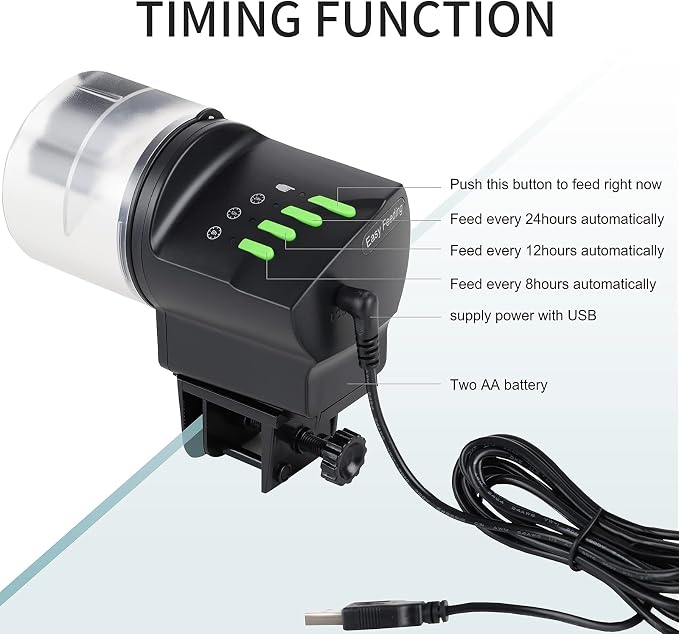 Automatic Fish Feeder Food Dispenser Vacation Fish Feeder | Powered by Battery and USB, For Aquarium and Turtle Tank