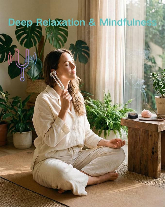Tuning Forks for Healing Set - 128Hz, 136.1Hz, 256Hz, 384Hz for Stress Relief, Anxiety & Sleep, Healing Crystal Stone - Zen Tools, Mindfulness Yoga Accessories - Spiritual Gift