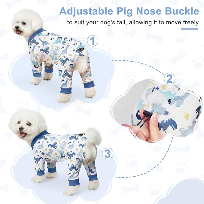 Bienbee Dog Pajamas, 4 Pack Adjustable Onesies for Small to Large Dogs S | Dog Shedding Suit with Soft Fabric, Breathable & Stretchy, and Adjustable Back Length for Sleeping Lounging and Daily Use