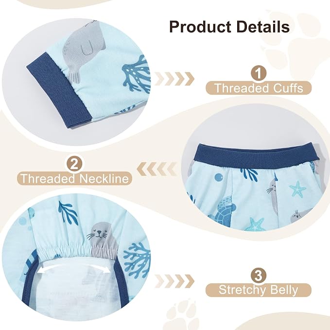 Bienbee Dog Pajamas, 4 Pack Adjustable Onesies for Small to Large Dogs 3XL | Dog Shedding Suit with Soft Fabric, Breathable & Stretchy, and Adjustable Back Length for Sleeping Lounging and Daily Use