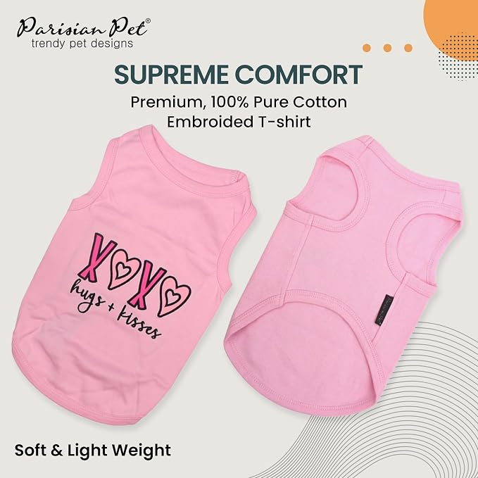 Parisian Pet Dog Shirt – 100% Cotton Shirts for Medium Dogs – Pink XOXO Sleeveless Puppy Clothes – Lightweight and Breathable Girl Dog Clothes – Summer Pet Apparel - Stretchy Tshirts for Dogs