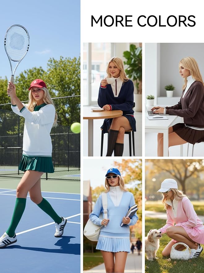 Airfree Women Two Piece Tennis Skirt Set Golf Outfits Half Zip Oversize Pullover Sweatshirt 2 Piece Skirt Sets with Pockets