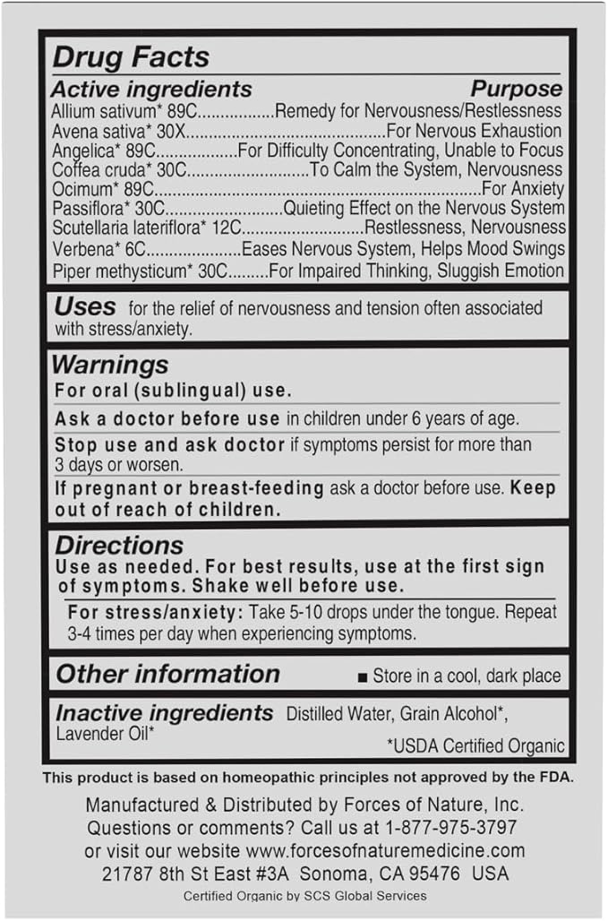 Forces of Nature Calm Mood, Organic Homeopathic Medicine, 0.34 Fl Oz, Calm Formula, Multi-Action Support from Mood Swings, Irritability, Stress & Worry