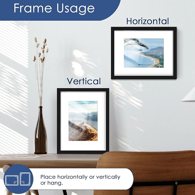 8.5x11 Picture Frame Set of 6, Wall Mounting Display, Black | Display 6x8 with Mat or 8.5x11 Without Mat, Horizontal or Vertical, Gallery Wall Frame Set for Wedding & Room & Home Decor