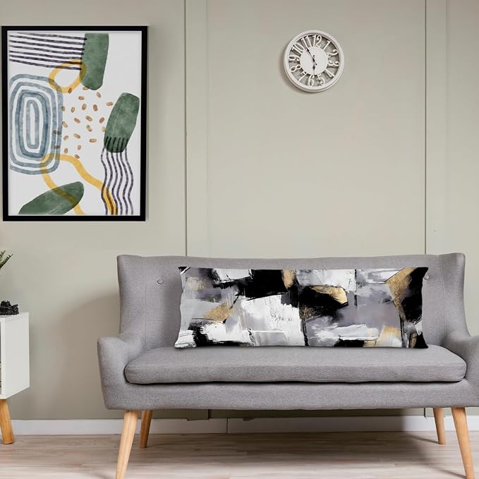 Abstract Modern Neutral Gold 20x54 Body Pillow Cover, Modern Home Room Decor, Neutral Home Decor, Contemporary Black and Gold Long Body Pillow Pillowcase for Couch Bed