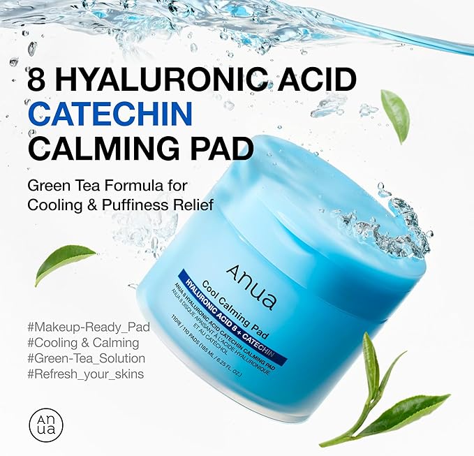 Anua 8 Hyaluronic Acid Catechin Calming Pad, Pore Care & Cooling Effect with Korean Toner pad, Quick & Easy Hydrating Daily Face Mask, Makeup Prep Routine, Korean Skin Care (110 Pads)