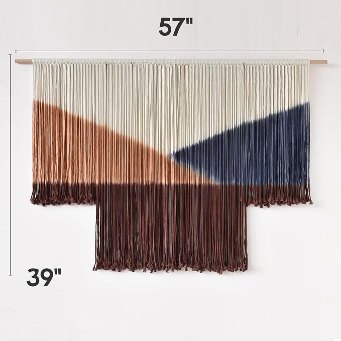 Jakalin Macrame Wall Decor Geometric Dip Dyed Tapestry Home Decor 57"x39" | Hand-dyed,Cotton Macrame Wall Art, Artisan Style, Boho Home Decor, Statement Piece,Craftsmanship Living Room, Bedroom, Office