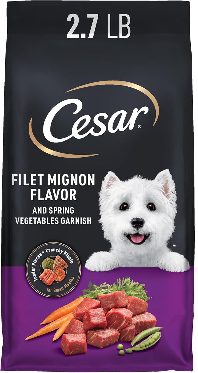 Cesar Small Breed Dry Dog Food, Filet Mignon & Spring Vegetable, 2.7 lb | Made in USA, Real beef #1 ingredient, 26 essential nutrients, supports small breed health, no artificial flavors
