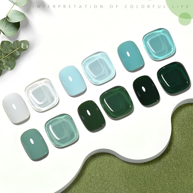GAOY Green Gel Nail Polish Set, 6 Colors Dark Forest Green Blue Gray Soak Off UV Light Cure Gel Polish Kit for Salon and Nail Art DIY at Home
