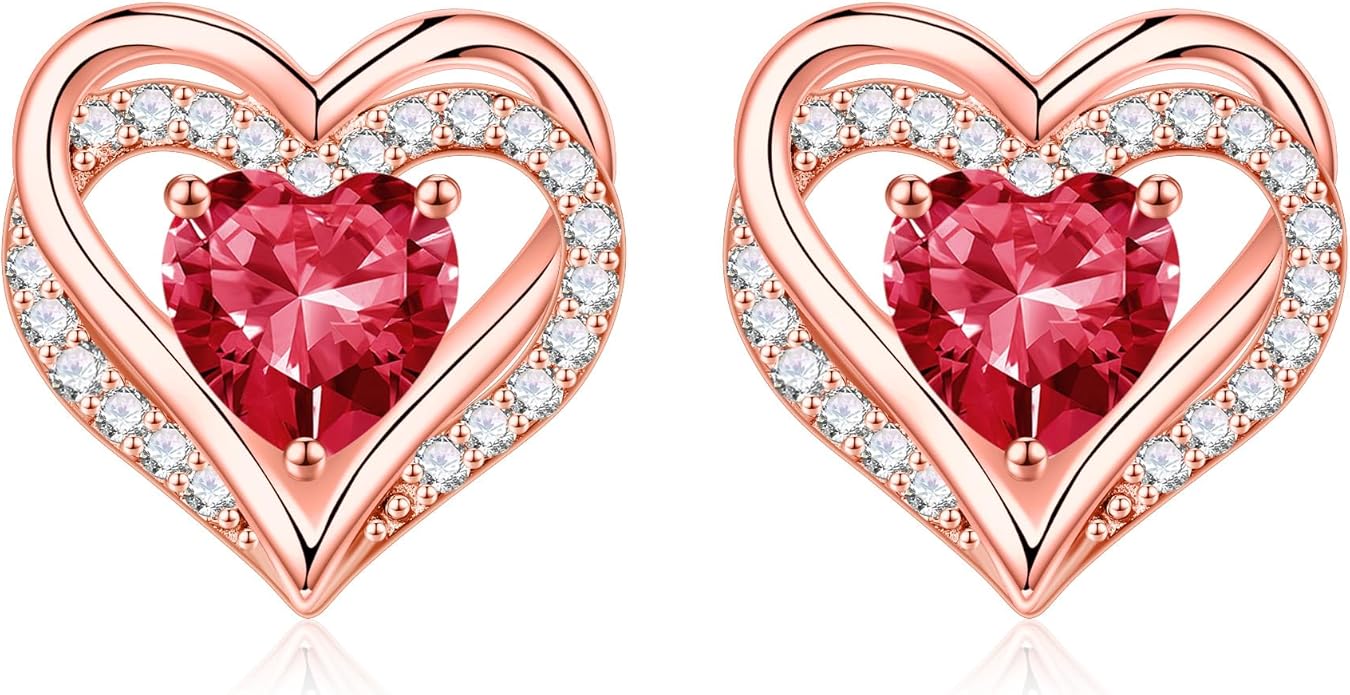 Iefil Christmas Earrings for Women, 925 Sterling Silver Birthstone Stud Earrings Birthday Gifts for Women