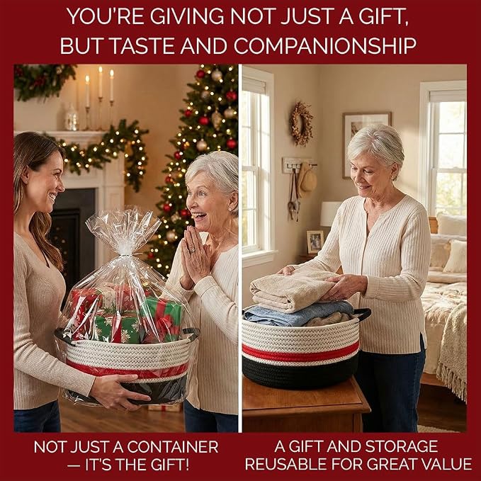 Yimi's Dream Cotton Rope Gift Basket with Handles, Decorative Woven Storage