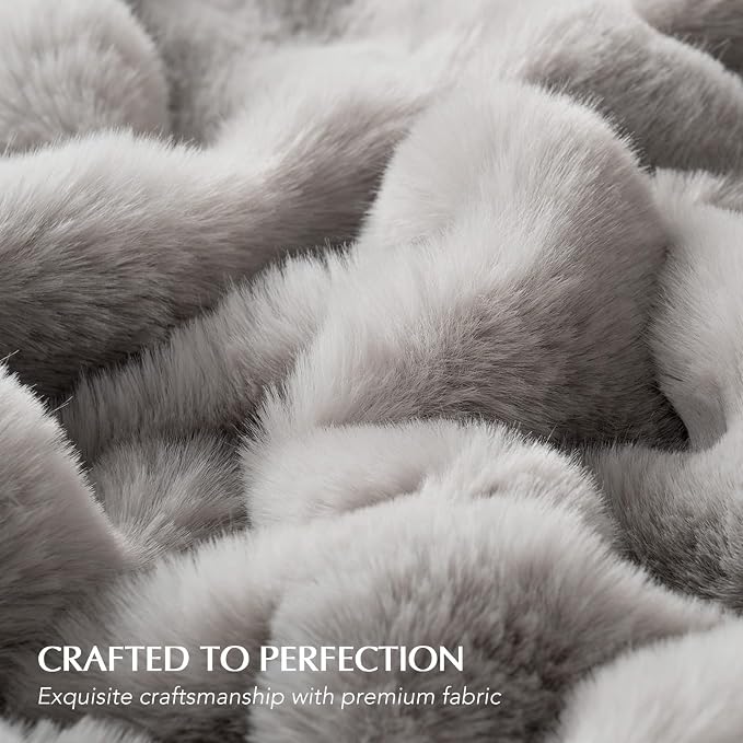 Faux Rabbit Fur Bubble Throw Blanket, 60"x80", Taupe | Ultra Soft, Luxury Faux Rabbit Fur Throw, Thick Warm Bubble Blanket, Cozy Fluffy Reversible, for Bed, Couch, Chair, Sofa