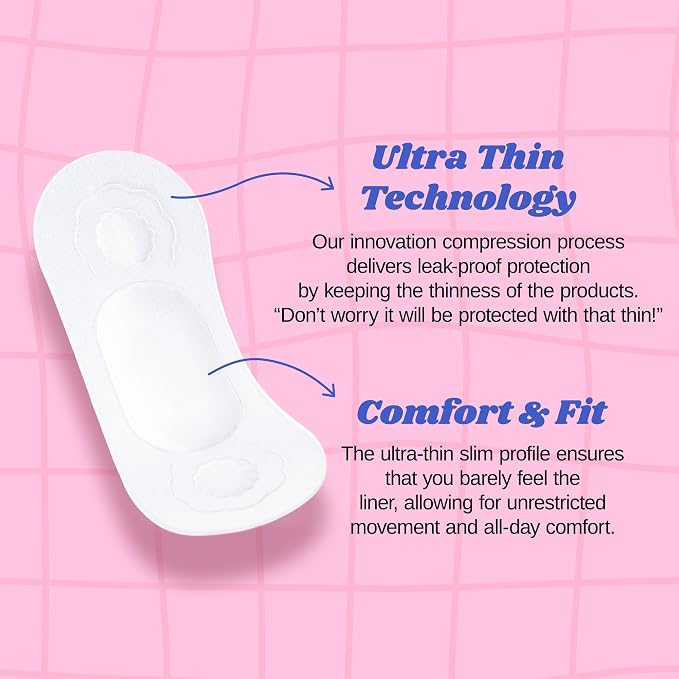 Livlit Ultra Thin Panty Liners Sanitary Pads, 100% Certified Organic Cotton from Texas, Light Absorbency, Chlorine Free, Unscented, Hypoallergenic Panty Liners for Women (40 Count)