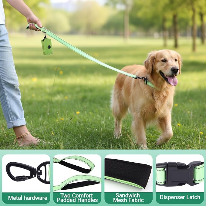 Dog Collar and Leash Set， Glow in The Dark & Reflective Leash and Collar