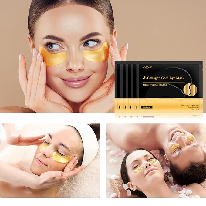 AVJONE 24K Gold Under Eye Patches, Collagen Eye Masks for Dark Circles and Puffiness, Eye Patches for Women Puffy Eyes, Revitalizes and Refreshes Your Skin - 30 Pairs
