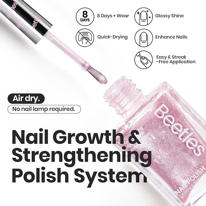 Beetles Pink Nail Polish Set, 6 Colors Glitter Quick Dry Nail Polish Kit Sly Moonlit Fairy Fingernail Polish Gifts for Women Salon DIY Spring Nails
