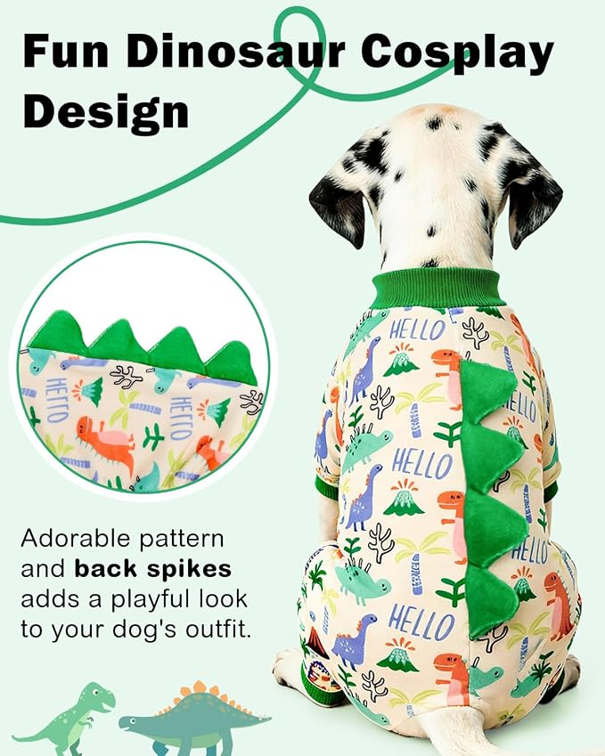 CuteBone Dinosaur Costume Dog Pajamas, Stretchy Spandex Crystal Velvet Sleepwear Coat for Small Dogs, Soft & Warm Pet Outfit Clothes for Cold Weather, Cozy Pullover Design COSP15L