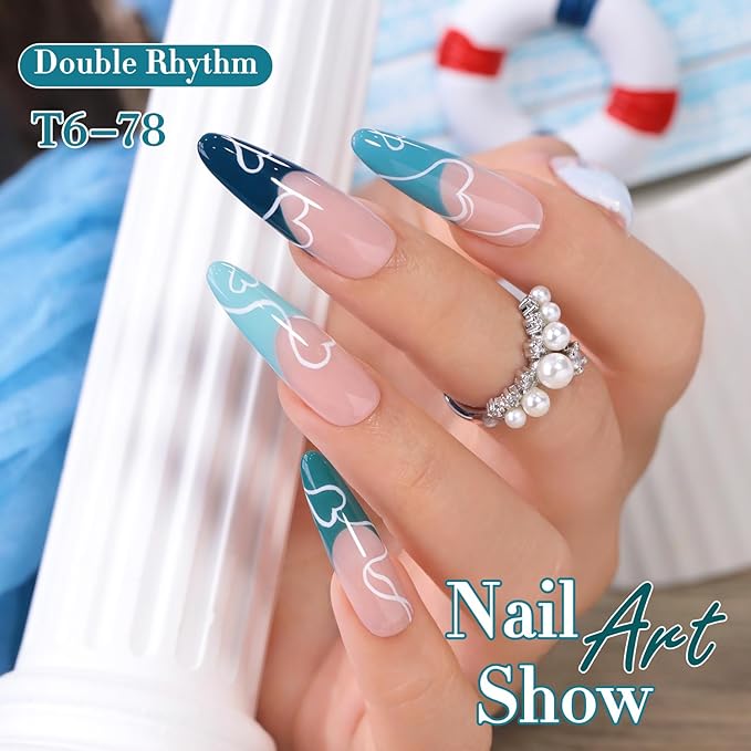 Double Rhythm 6 Pcs 15 ML Gel Polish Set Same Color Same Bottle Soak Off Gel Polish Kit Nail Art Manicure Salon DIY at Home for Women (White Light Green Teal Blue Turquoise-T6-78)