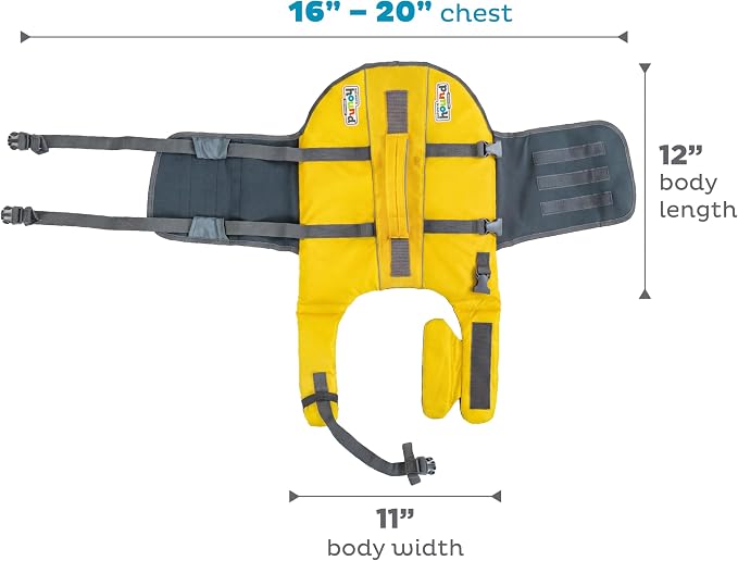 Outward Hound Granby Splash Dog Life Jacket, Life Vest, Yellow, Small | Max Buoyancy, Adjustable Fit, Head/Neck Support, Rescue Handle, Reflective, Swimming & Boating, Small Dogs (16–20" Girth)
