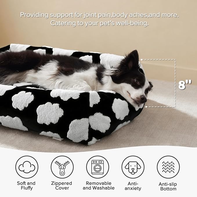 JOEJOY Medium Dog Bed Medium Size Dog, Rectangle Washable Orthopedic Pet Bed with Removable Zipper Cover, Cute Soft Calming Puppy Pet Bed with Jacquard Shaggy Plush & Non Skid Bottom
