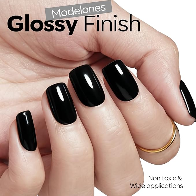 modelones Gel Nail Polish Black Gel Polish Black Nail Polish Soak Off No Peel Thickening Nail Art Manicure for Girl 15 ML