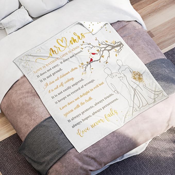 Wedding Gifts for Couples, Bridal Shower Gifts for Bride to Be Soft Blanket | Anniversary Mr and Mrs Gifts, Wedding Gifts for Newlyweds Wedding Throw Blanket 60*50 Inch (White Gold)