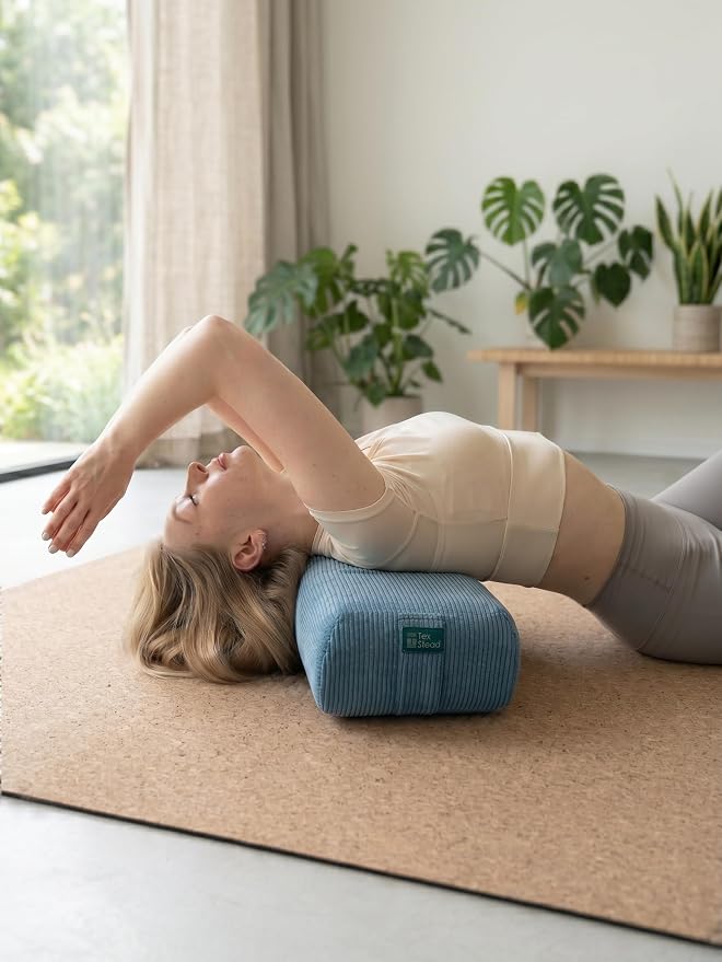 Yoga Bolster Pillow for Meditation and Support - Rectangular Foam Cushion with Removable Corduroy Cover, Machine Washable Suede-like Pillowcase & Convenient Carry Handles for Women Blue