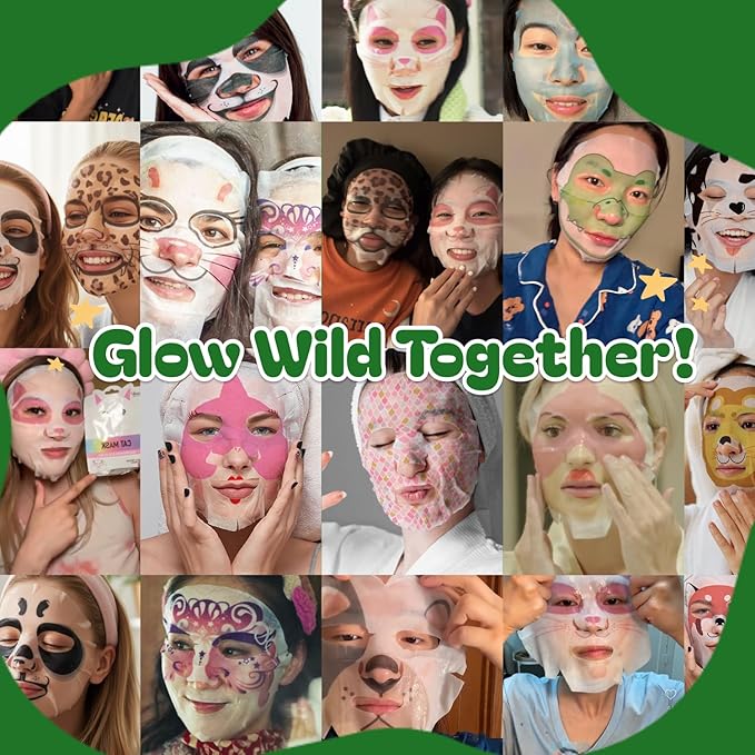 Epielle Character Face Mask Wild Kingdom 12 Pack, Fun & Effective Korean Skin Care, Spa Party Favors, Easter Basket Stuffers, Birthday Gifts for Women, Self Care Gifts