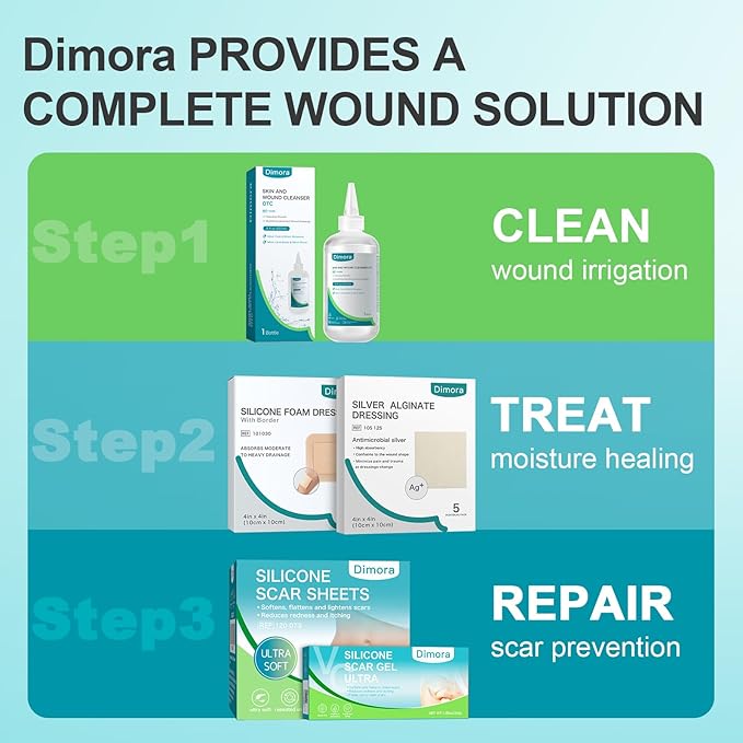 Dimora Silicone Foam Dressing 3x3 inch with Border 20 Pack, Wound Bandage, Gentle Adhesive Waterproof Pads for Sensitive Skin Wound Care 7.5x7.5 cm