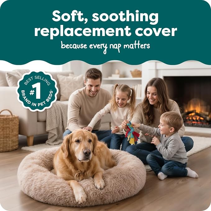 FurHaven Replacement Dog Bed Cover, Long Faux Fur for Calming Cuddlers, Machine Washable, Customizable Filling, Jumbo XL, Faux Fur, Taupe