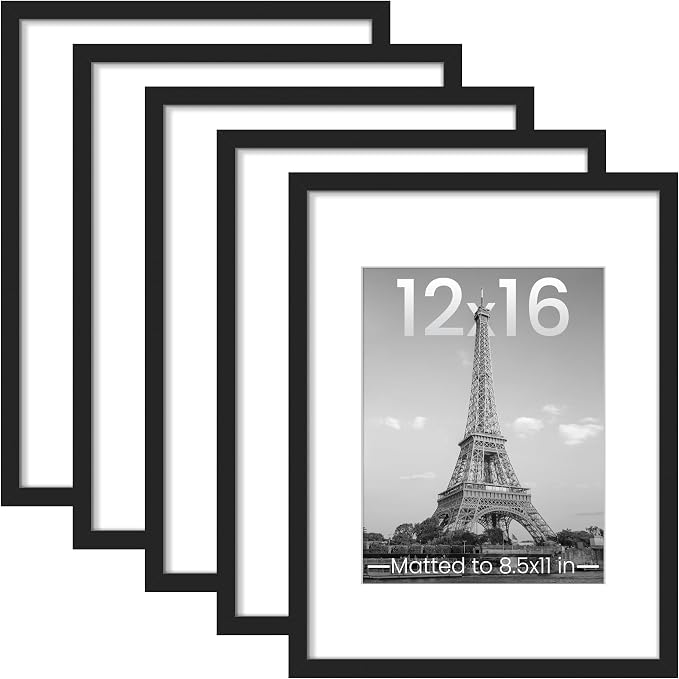 upsimples 12x16 Picture Frame, Gallery Wall Frames Set of 5, Black | Poster Frame Collage Wall Decor, 8.5x11 Picture Frame with Mat for Family, Baby, Hallway, Christmas
