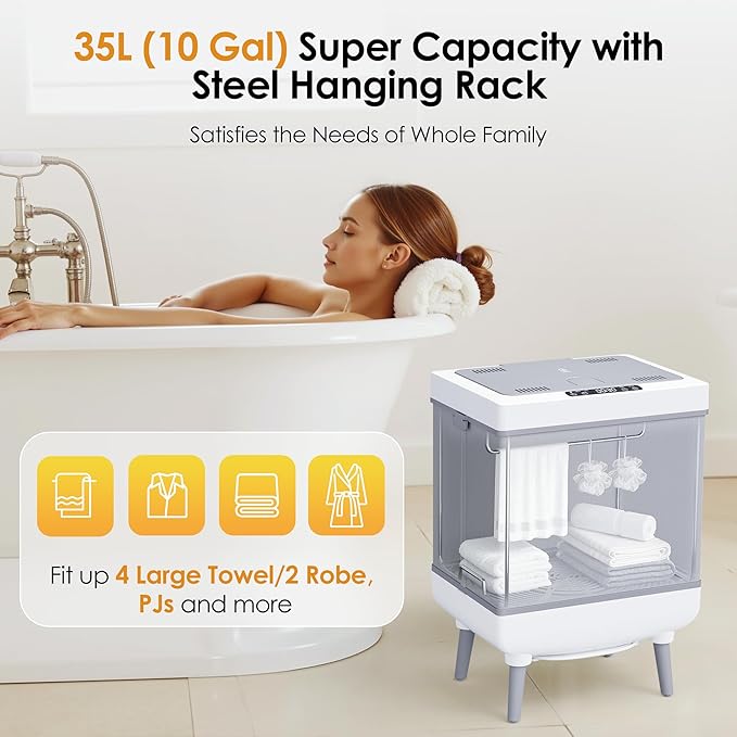 [Truly Upgrade Foldable] Luxury Towel Warmer, 35L Extra Large Towel Warmer Bucket Fits 4 Oversized 40"x70"Towels, Fast Heat Portable Blanket Heater for Bathroom Spa PJs &More, Pear White