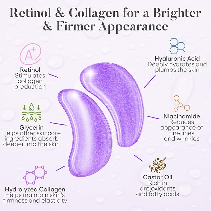 BLOOMORA Retinol & Collagen Under Eye Patches (30 Pairs) - For Dark Circles & Puffy Eyes - Eye Care Mask