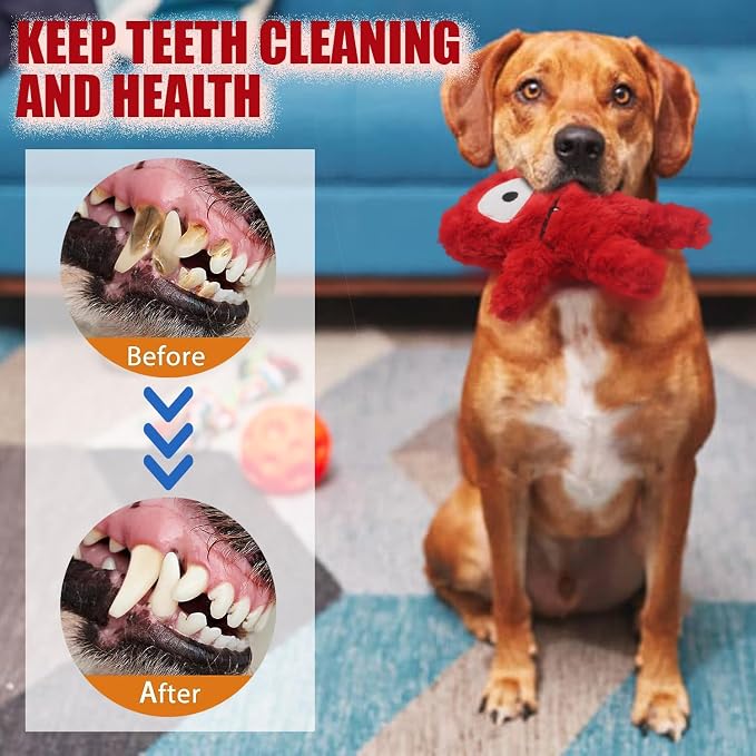 Monster Stuffed Squeaky Dog Toy, Crinkle Dog Plush Toy, Red | Soft Lightweight Toy for Fetch and Chew, Interactive Outdoor Indoor Play for Tug, Birthday Gift, For Puppy Small Medium Dog