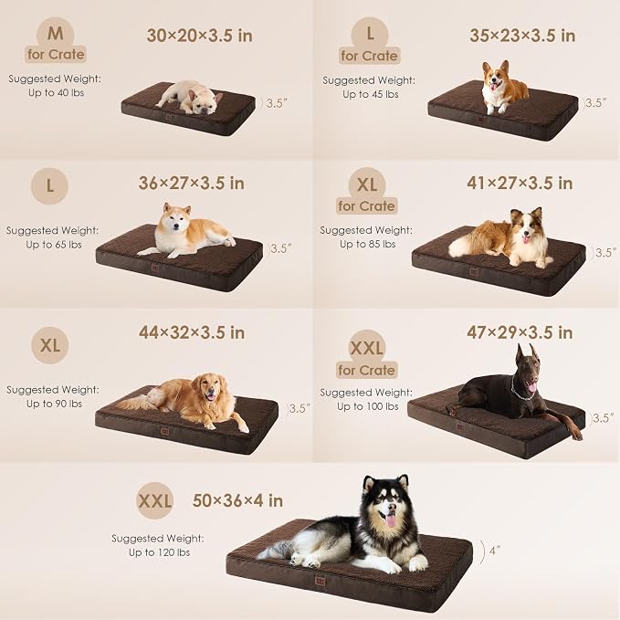 EHEYCIGA Orthopedic Dog Bed Large with Removable Washable Cover, 35IN Brown | Egg Crate Foam Support, Durable Oxford fabric, Non-Slip Bottom, Machine Washable, Soft Waterproof Plush Pet Bed Mat For Crate
