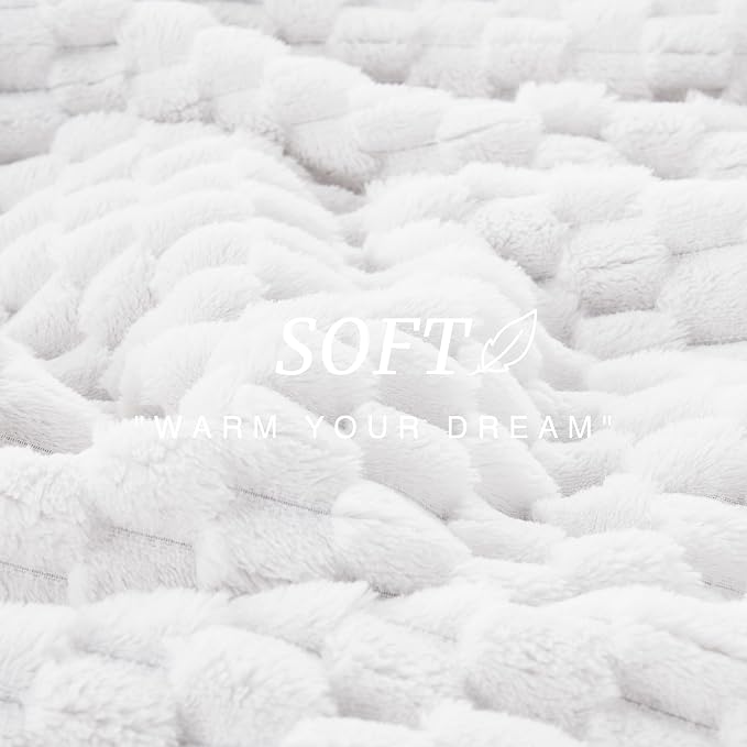 EXQ Home Gentle Soft Fleece Throw Blanket – Cozy Lightweight 3D Imitation Turtle Shell Jacquard Blanket for Couch Bed – All-Season Warm Fuzzy Flannel Blanket for Women Mom Her Gifts(50"x60",White)