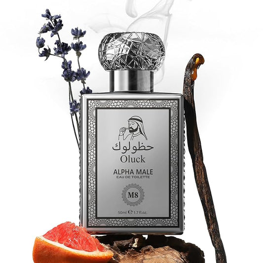 Oluck Alpha Male M8 Men's Cologne 50ml Eau de Toilette – Fresh Spicy Woody Fragrance for Men with Grapefruit, Ginger, Lavender, Amber & Vetiver, Long Lasting Mens Perfume, Fragrance Gift for Men