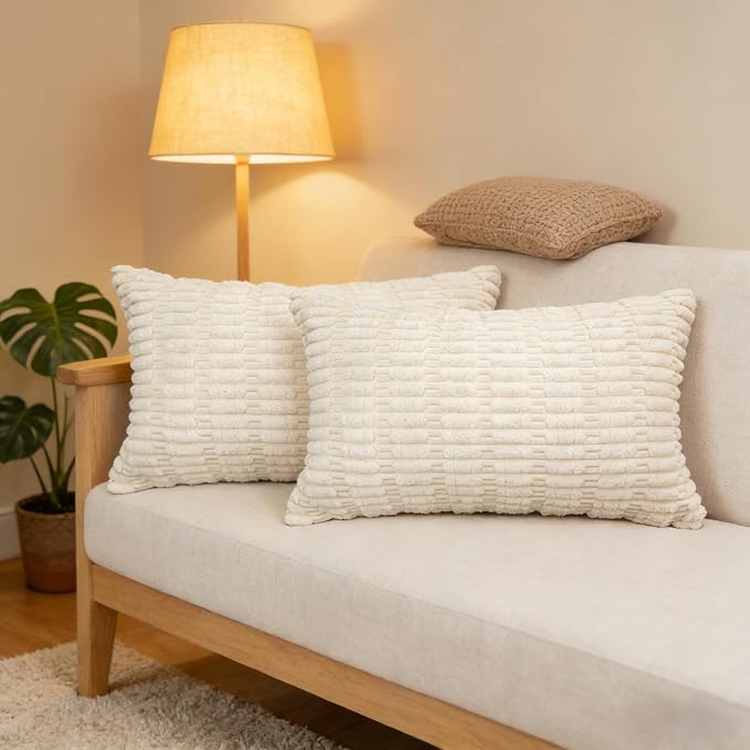 JMGBird Fall Decor Cream Throw Pillows Inserts for Couch Accent Pillows | 12x20 Throw Pillows with inserts included Corn Pattern - Lumbar Pillows for Indoor Home Decor