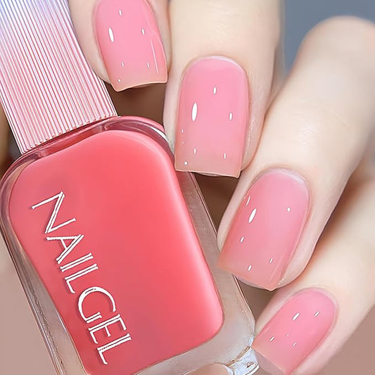 Jelly Pink Nail Polish 12ML, Sheer Translucent Pink Quick Dry, Air Dry Glossy Finish, No UV Lamp Needed for Women Girls