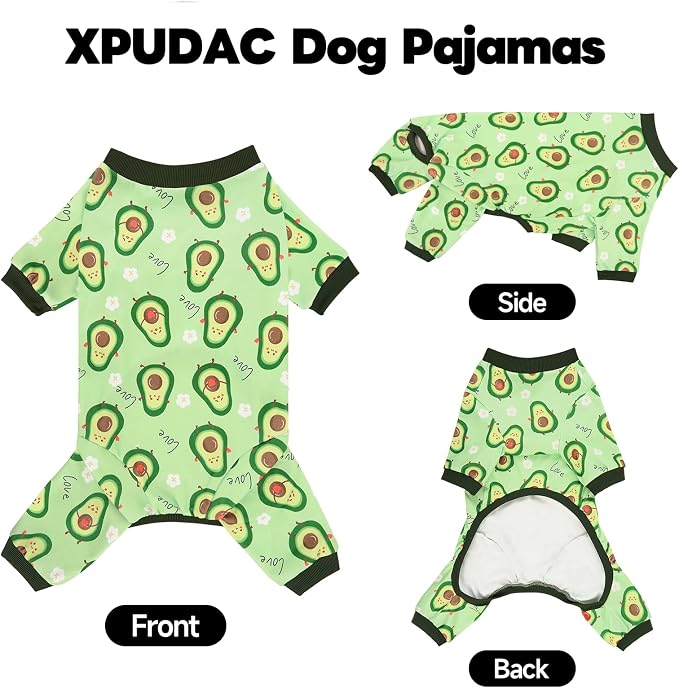 XPUDAC 2 Pack Dog Pajamas for Large Breeds, 4-Way Stretch Soft Dog Onesie Lightweight Warm Pet Clothes Jammies for Large Breeds Dinosaur Avocado Print, 6XL