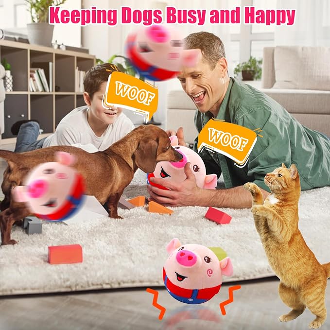 Interactive Plush Dogs Toys, Interactive Puppy Toy Bouncing Rolling Dogs Ball Remote Control Dog Toy with Music, Self Moving Pet Toys for Small/Medium/Large Bored Dog to Keep Them Busy(Pig)