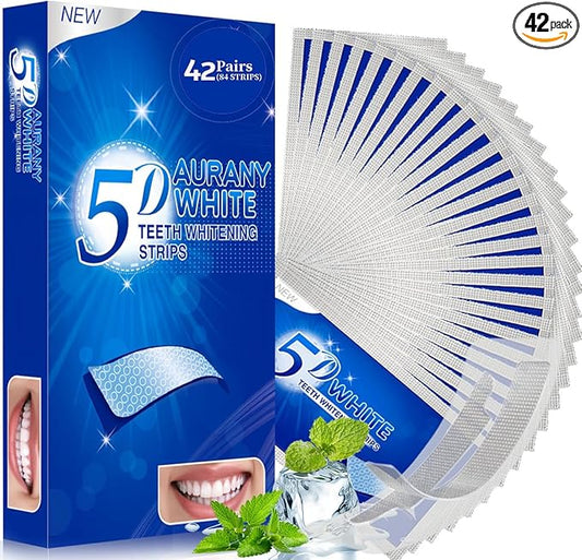 5D Sensitive Teeth Whitening Strips 42Pairs (84Strips) - Professional Enamel-Safe Formula, Fast Stain Removal for Coffee Drinkers & Smokers, Sensitivity-Free Whitening Kit