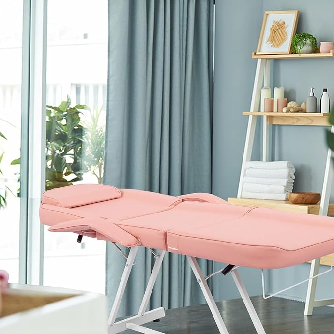 Multipurpose 3-Section Spa Massage Table with Hydraulic Stool, 73-inch Adjustable Tattoo Chair Esthetician Lash Bed with Removable Headrest, Salon Chair Facial Bed for Beauty Barber Massage Equipment