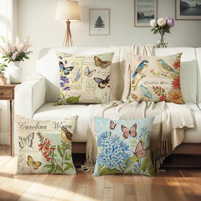 wyooxoo Spring Pillow Covers 16x16 Set of 4 Farmhouse Pillow Covers Outdoor Decorative Throw Cushion Case for Sofa Couch Living Room