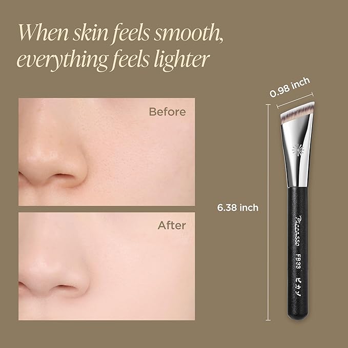 Piccasso FB33 Foundation Brush With Sponge 6P – Tapping Cover Brush for Liquid & Cream Foundation, Fills Pores with Soft Bristles for Smooth and Flawless Face Makeup, Professional Korean Beauty Tool