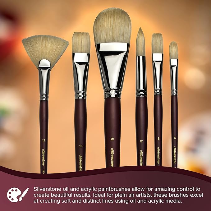 Silver Brush Limited 1103-20 Silverstone Filbert Paintbrush for Oil Painting, Size 20, Long Handle