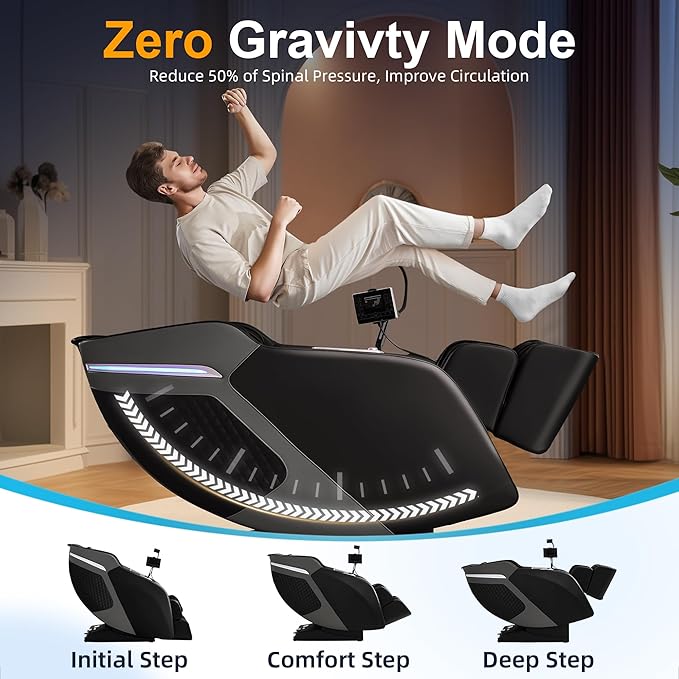 Luxury 4D Full Body Massage Chair, Zero Gravity SL-Track Shiatsu Recliner ,18 Auto Modes & 6 Massage Techniques,Lumbar & Calf Heating,Foot Roller and Calf Kneading,Voice/App/Touch Control,Body Scan