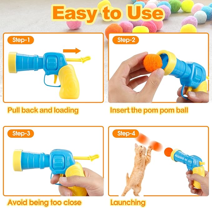 MeoHui 31Pcs Cat Ball Toy Launcher Gun, Cat Balls Fetch Cat Toys | 30Pcs Plush Fuzzy Balls Launcher Cat Toy with 1 Gun, Funny Interactive Cat Toys for Indoor Cats, Cute Kitten Kitty Toys